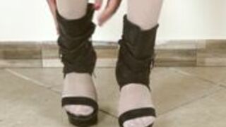 Cosplayfeet - Super-Hot Barefoot Bianca Dressed As A French Maid Putting On Lace White Stockings